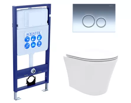 Комплект 3 в 1 инсталляция Акватек Standart 50 + Унитаз подвесной Enio Neo EN5370588 с кнопкой хром INS-0000012 + EN5370588 + KDI-0000018