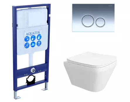 Комплект 3 в 1 инсталляция Акватек Standart 50 + Унитаз подвесной Enio Vicino EN9170544 с кнопкой хром INS-0000012 + EN9170544 + KDI-0000018