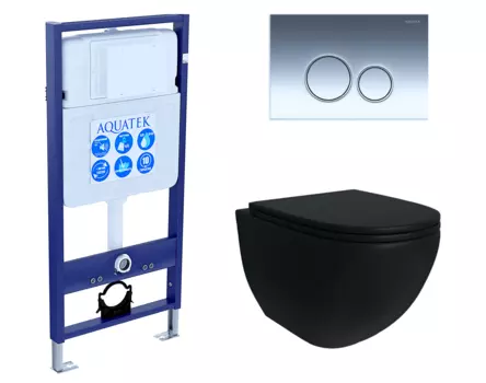 Комплект 3 в 1 инсталляция Акватек Standart 50 + Унитаз подвесной Enio Unico BL EN4105055 черный с кнопкой хром INS-0000012 + EN4105055 + KDI-0000018