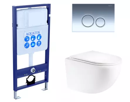 Комплект 3 в 1 инсталляция Акватек Standart 50 + Унитаз подвесной Enio Unico Tornado EN2105073 с кнопкой хром INS-0000012 + EN2105073 + KDI-0000018
