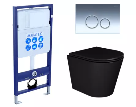 Комплект 3 в 1 инсталляция Акватек Standart 50 + Унитаз подвесной Enio Cento BL EN4280035 черный с кнопкой хром INS-0000012 + EN4280035 + KDI-0000018