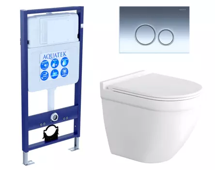 Комплект 3 в 1 инсталляция Акватек Standart 50 + Унитаз подвесной Enio Pulito EN1170052 с кнопкой хром INS-0000012 + EN1170052 + KDI-0000018