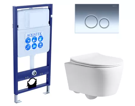 Комплект 3 в 1 инсталляция Акватек Standart 50 + Унитаз подвесной CeruttiSpa Sella PP 9738 с кнопкой хром INS-0000012 + 9738 + KDI-0000018