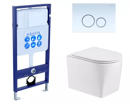 Комплект 3 в 1 инсталляция Акватек Standart 50 + Унитаз подвесной WeltWasser Nesenbach 004 GL-WT с кнопкой белой INS-0000012 + 10000008265 + KDI-0000015