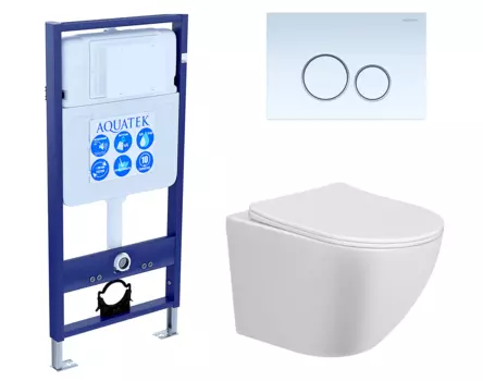 Комплект 3 в 1 инсталляция Акватек Standart 50 + Унитаз подвесной Taliente Amato AM25010 с кнопкой белой INS-0000012 + AM25010 + KDI-0000015