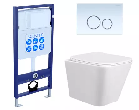 Комплект 3 в 1 инсталляция Акватек Standart 50 + Унитаз подвесной Taliente Correto CR25200 с кнопкой белой INS-0000012 + CR25200 + KDI-0000015