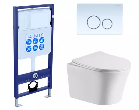 Комплект 3 в 1 инсталляция Акватек Standart 50 + Подвесной унитаз CeruttiSpa Adige Aria CT7837 с кнопкой белой INS-0000012 + 7837 + KDI-0000015