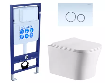 Комплект 3 в 1 инсталляция Акватек Standart 50 + Подвесной унитаз CeruttiSpa Marmolada aria CT7778 с кнопкой белой INS-0000012 + 7778 + KDI-0000015
