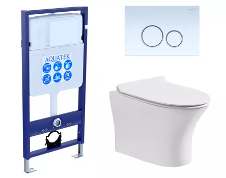 Комплект 3 в 1 инсталляция Акватек Standart 50 + Подвесной безободковый унитаз CeruttiSpa Bernina aria с кнопкой белой INS-0000012 + 7191 + KDI-0000015
