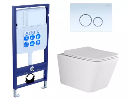 Комплект 3 в 1 инсталляция Акватек Standart 50 + Унитаз подвесной Ceramica Nova Metric Rimless CN3007 с кнопкой белой INS-0000012 + CN3007 + KDI-0000015
