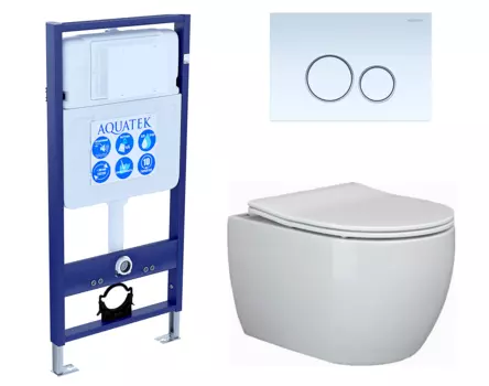 Комплект 3 в 1 инсталляция Акватек Standart 50 + Унитаз подвесной Ceramica Nova Play CN3001 с кнопкой белой INS-0000012 + CN3001 + KDI-0000015