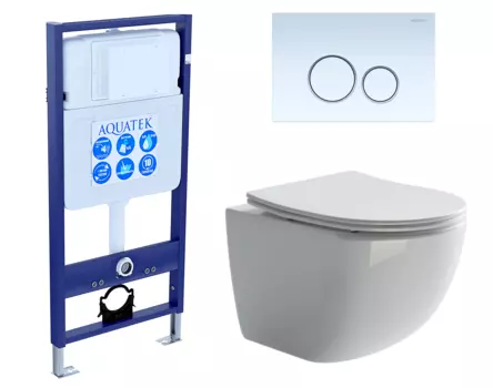 Комплект 3 в 1 инсталляция Акватек Standart 50 + Унитаз подвесной Ceramica Nova Forma CN3009 с кнопкой белой INS-0000012 + CN3009 + KDI-0000015