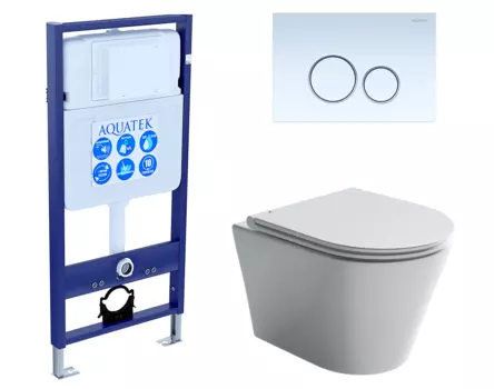 Комплект 3 в 1 инсталляция Акватек Standart 50 + Унитаз подвесной Ceramica Nova Forma CN3011 с кнопкой белой INS-0000012 + CN3011 + KDI-0000015