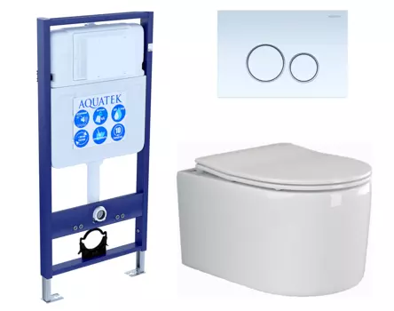 Комплект 3 в 1 инсталляция Акватек Standart 50 + Унитаз подвесной Ceramica Nova Moments CN3003 с кнопкой белой INS-0000012 + CN3003 + KDI-0000015