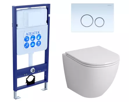 Комплект 3 в 1 инсталляция Акватек Standart 50 + Унитаз подвесной Grossman GR-4455S с кнопкой белой INS-0000012 + GR-4455S + KDI-0000015