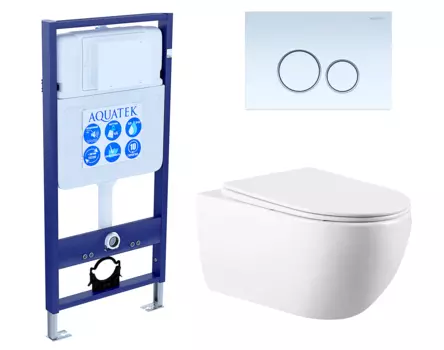 Комплект 3 в 1 инсталляция Акватек Standart 50 + Унитаз подвесной Vincea Evo VT1-34 с кнопкой белой INS-0000012 + VT1-34 + KDI-0000015