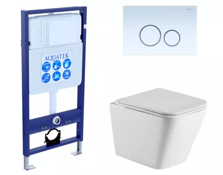 Комплект 3 в 1 инсталляция Акватек Standart 50 + Подвесной унитаз WeltWasser Gelbach 043 GL-WT с кнопкой белой INS-0000012 + 10000011749 + KDI-0000015