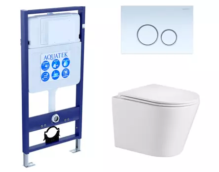 Комплект 3 в 1 инсталляция Акватек Standart 50 + Подвесной унитаз WeltWasser Salzbach 043 GL-WT с кнопкой белой INS-0000012 + 10000008257 + KDI-0000015