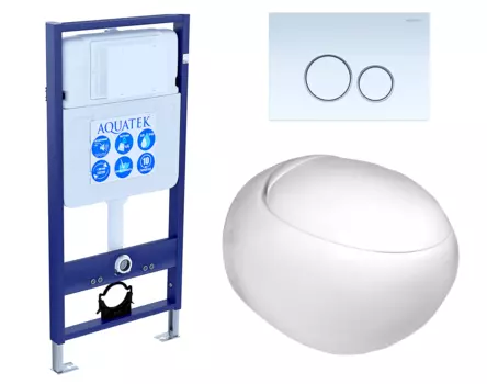 Комплект 3 в 1 инсталляция Акватек Standart 50 + Подвесной унитаз WeltWasser Jeckenbach с кнопкой белой INS-0000012 + 10000003809 + KDI-0000015