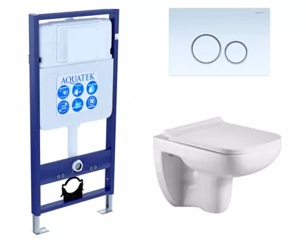 Комплект 3 в 1 инсталляция Акватек Standart 50 + Подвесной унитаз WeltWasser Kehlbach 004 GL-WT с кнопкой белой INS-0000012 + 10000003810 + KDI-0000015