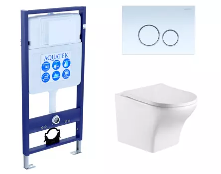 Комплект 3 в 1 инсталляция Акватек Standart 50 + Подвесной унитаз WeltWasser Odenbach 004 GL-WT с кнопкой белой INS-0000012 + 10000003704 + KDI-0000015
