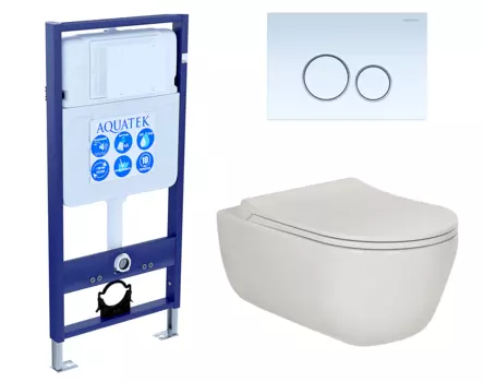 Комплект 3 в 1 инсталляция Акватек Standart 50 + Унитаз подвесной Berges Wasserhaus Ego XL 082118 с кнопкой белой INS-0000012 + 082118 + KDI-0000015