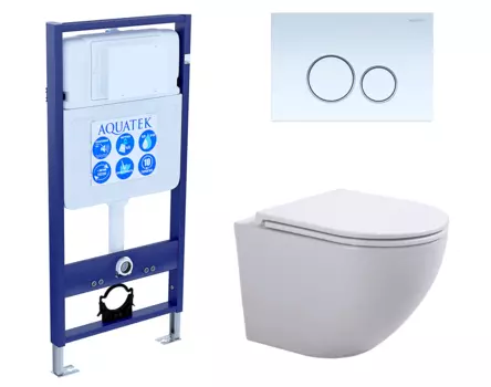 Комплект 3 в 1 инсталляция Акватек Standart 50 + Подвесной унитаз SinteSi EVI с кнопкой белой INS-0000012 + SIN-TS-EVI-151 + KDI-0000015