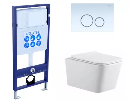 Комплект 3 в 1 инсталляция Акватек Standart 50 + Подвесной унитаз SinteSi BALTI с кнопкой белой INS-0000012 + SIN-TS-BLT-171 + KDI-0000015