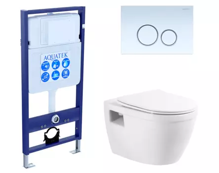 Комплект 3 в 1 инсталляция Акватек Standart 50 + Унитаз подвесной BelBagno Loto BB070CHR/SC с кнопкой белой INS-0000012 + BB070CHR/SC + KDI-0000015