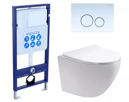 Комплект 3 в 1 инсталляция Акватек Standart 50 + Унитаз подвесной Акватек Европа AQ1900-00 с кнопкой белой INS-0000012 + AQ1900-00 + KDI-0000015