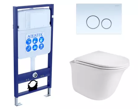 Комплект 3 в 1 инсталляция Акватек Standart 50 + Подвесной унитаз WeltWasser Telbach 004 GL-WT с кнопкой белой INS-0000012 + 10000003668 + KDI-0000015