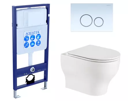 Комплект 3 в 1 инсталляция Акватек Standart 50 + Подвесной унитаз WeltWasser Erlenbach 004 GL-WT с кнопкой белой INS-0000012 + 10000003807 + KDI-0000015