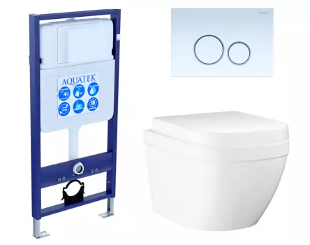 Комплект 3 в 1 инсталляция Акватек Standart 50 + Унитаз подвесной Grohe Euro Ceramic 39206000 с кнопкой белой INS-0000012 + 39206000 + 39330001 + KDI-0000015