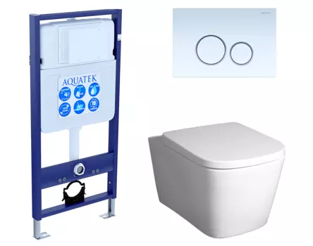 Комплект 3 в 1 инсталляция Акватек Standart 50 + Унитаз подвесной BelBagno Albano BB120CHR с кнопкой белой INS-0000012 + BB120CHR + BB120SC + KDI-0000015