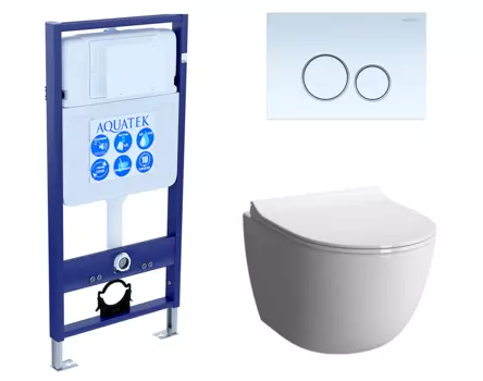 Комплект 3 в 1 инсталляция Акватек Standart 50 + Унитаз подвесной VitrA Sento 7748В003-0075 с кнопкой белой INS-0000012 + 7748B003-0075 + 130-003-009 + KDI-0000015
