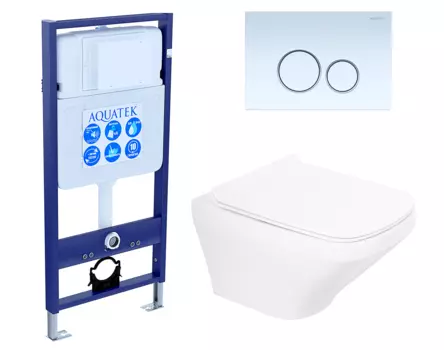 Комплект 3 в 1 инсталляция Акватек Standart 50 + Унитаз подвесной BelBagno Sela BB3201CHR с кнопкой белой INS-0000012 + BB3201CHR + BB3201SC + KDI-0000015