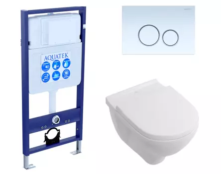 Комплект 3 в 1 инсталляция Акватек Standart 50 + Унитаз подвесной Villeroy & Boch O Novo Directflush с кнопкой белой INS-0000012 + 5660HR01 + KDI-0000015