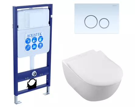 Комплект 3 в 1 инсталляция Акватек Standart 50 + Унитаз подвесной Villeroy & Boch Subway 2.0 с кнопкой белой INS-0000012 + 5614R201 + KDI-0000015