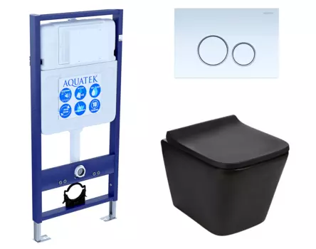 Комплект 3 в 1 инсталляция Акватек Standart 50 + Подвесной унитаз WeltWasser Gelbach 041 MT-BL черный с кнопкой белой INS-0000012 + 10000008262 + KDI-0000015