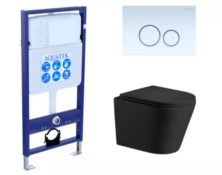 Комплект 3 в 1 инсталляция Акватек Standart 50 + Подвесной унитаз WeltWasser Salzbach 043 MT-BL черный с кнопкой белой INS-0000012 + 10000008258 + KDI-0000015