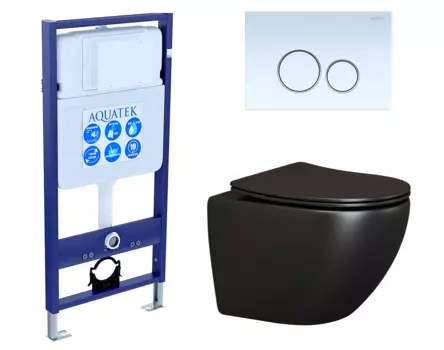 Комплект 3 в 1 инсталляция Акватек Standart 50 + Унитаз подвесной Ceramica Nova Metropol CN4002MB черный с кнопкой белой INS-0000012 + CN4002MB + KDI-0000015