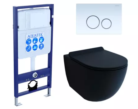 Комплект 3 в 1 инсталляция Акватек Standart 50 + Унитаз подвесной Esbano Garcia черный с кнопкой белой INS-0000012 + ESUPGARCBM + KDI-0000015