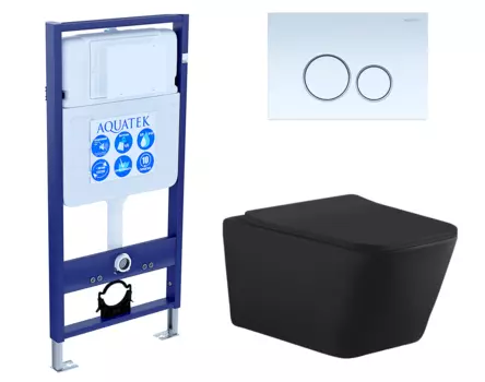 Комплект 3 в 1 инсталляция Акватек Standart 50 + Унитаз подвесной Aquanet Tavr-W BW 287011 черный с кнопкой белой INS-0000012 + 287011 + KDI-00000015