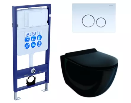 Комплект 3 в 1 инсталляция Акватек Standart 50 + Унитаз подвесной Esbano Garcia ESUPGARCB чёрный с кнопкой белой INS-0000012 + ESUPGARCB + KDI-0000015