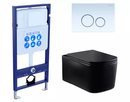 Комплект 3 в 1 инсталляция Акватек Standart 50 + Унитаз Vincea Ultra Rimless VT1-32MB черный с кнопкой белой INS-0000012 + VT1-32MB + KDI-0000015