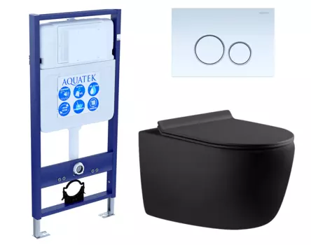Комплект 3 в 1 инсталляция Акватек Standart 50 + Унитаз подвесной Aquanet Cetus 287008 черный с кнопкой белой INS-0000012 + 287008 + KDI-0000015