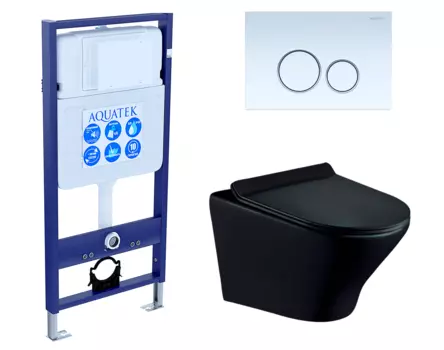 Комплект 3 в 1 инсталляция Акватек Standart 50 + Унитаз подвесной Esbano Aster ESUPASTEBM черный с кнопкой белой INS-0000012 + ESUPASTEBM + KDI-0000015