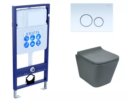 Комплект 3 в 1 инсталляция Акватек Standart 50 + Унитаз подвесной Weltwasser WW SK Gelbach 041 MT-GR серый с кнопкой белой INS-0000012 + 10000008263 + KDI-0000015