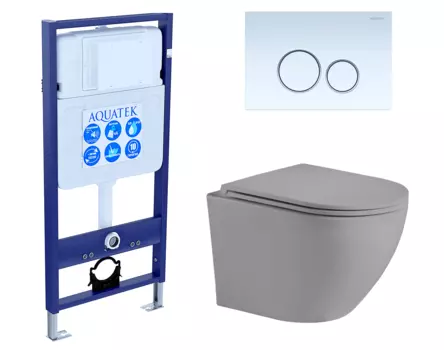 Комплект 3 в 1 инсталляция Акватек Standart 50 + Унитаз подвесной Weltwasser WW Merzbach 043 MT-GR серый с кнопкой белой INS-0000012 + 10000003708 + KDI-0000015