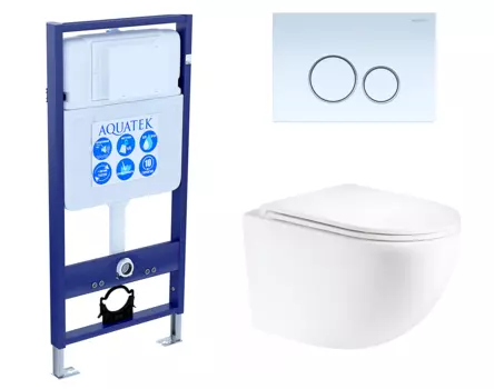 Комплект 3 в 1 инсталляция Акватек Standart 50 + Унитаз подвесной Enio Unico EN3103895 с кнопкой белой INS-0000012 + EN3103895 + KDI-0000015